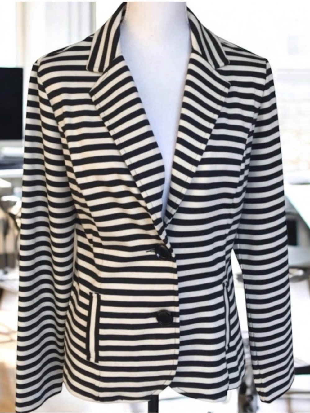 Cupio Striped Black and White Stretch Blazer